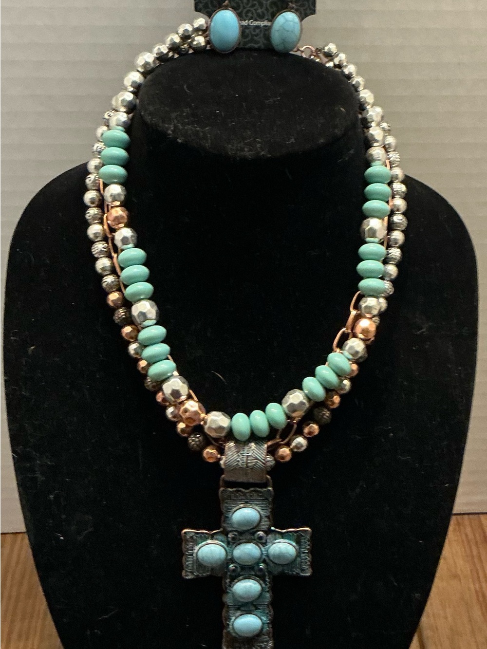 Turquoise Cross Statement Necklace - and matching earrings